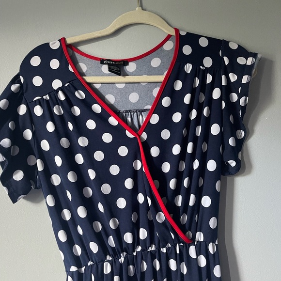 Robert Louis flowy polka navy and white dot midi dress S - Picture 8 of 8